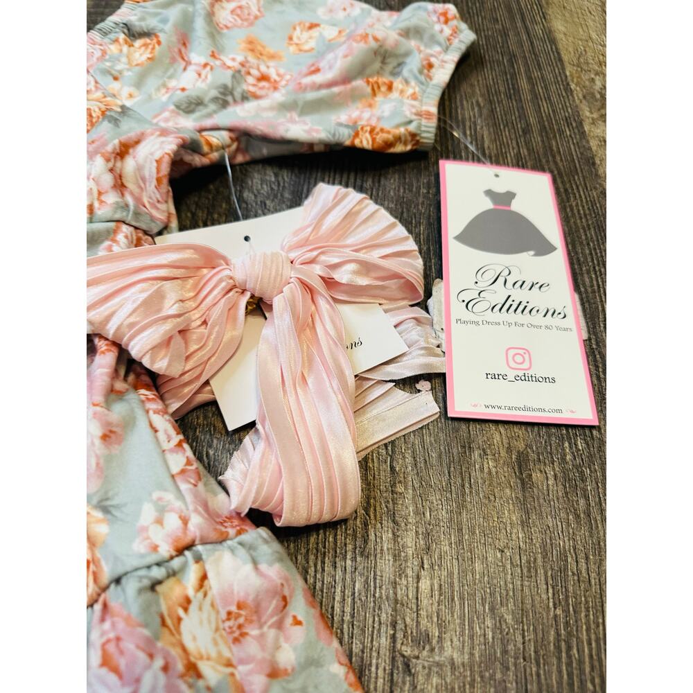 Rare Editions Light Green Floral Girls Puff Short Sleeve Tiered Dress Size 8 NWT - Picture 4 of 4